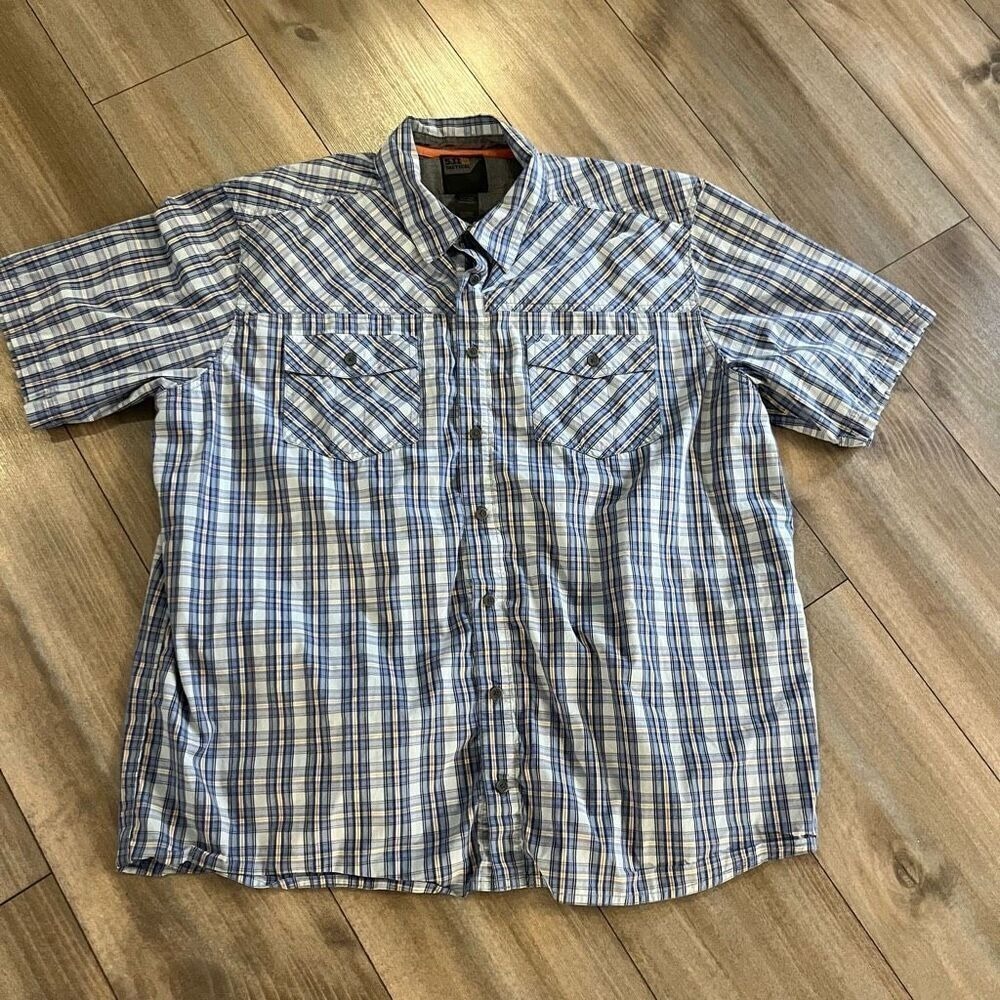 5.11 Tactical Mens XL‎ Short Sleeve Plaid Button Down Shirt Blue Bin K-100